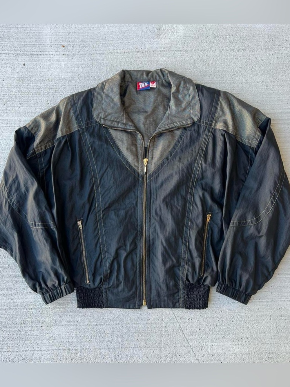 TAIL Black Bomber Jacket with Charcoal Shoulder Panels